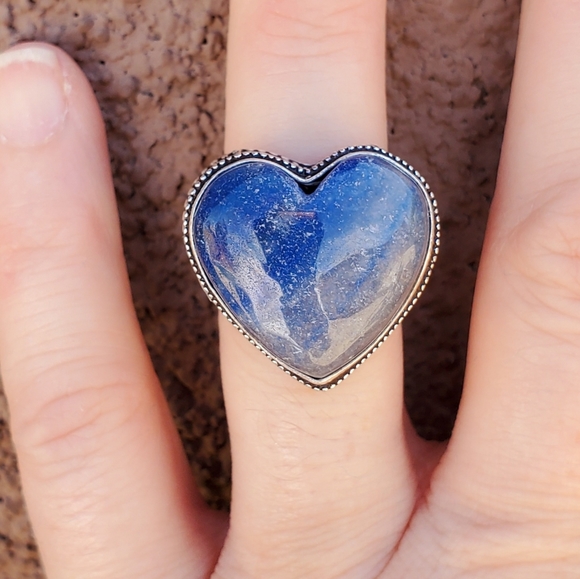 New Heart Shaped Lapis Lazuli 925 Silver Ring. - Picture 9 of 16